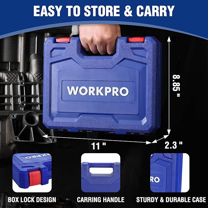 WORKPRO 14-Piece 1/2竊?Drive Deep Impact Socket Set, 6-Point Impact Deep Socket Set with Heavy Duty Storage Case for Automotive and Mechanical Repairs, 10mm-27mm, Cr-V Steel, Metric