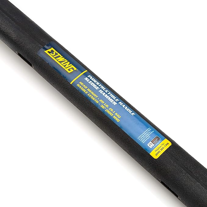 Estwing 20-Pound Hard Face Sledge Hammer for Demolition/Stake Driving, 50-55 HRC, Locked Steel Head, 36-Inch Indestructible Handle with Vulcanized Rubber Overlay, Reinforced Lanyard Hole