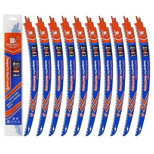Japanese Teeth Reciprocating Saw Blades 15'' 10PCS - Curved Edge Wood Pruning Saw Blades 6TPI for Tree Trimming,Cr-V Sabre Saw Blades Better Wear Resistance for Wood Cutting