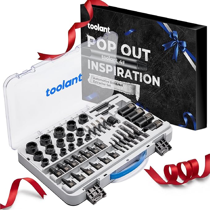 toolant 46pcs Impact Bolt Extractor Kit, Nut Remover Socket Tool Kit, Stripped Bolt Extractor for Damaged Screws and Bolts-Gift Package