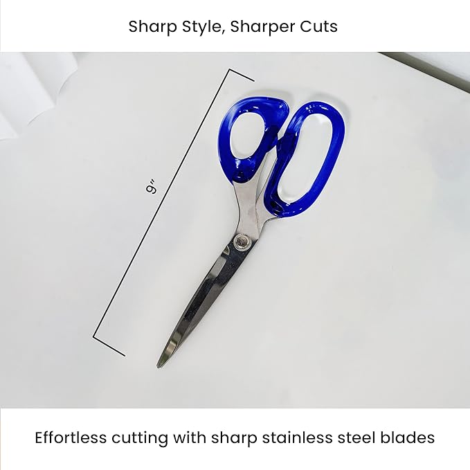 OfficeGoods 9??Stainless Steel Acrylic Scissors for Office and Home - Aesthetic and Sharp All Purpose Scissors, Perfect for Sewing, Arts and Crafts - Blue Silver Metal