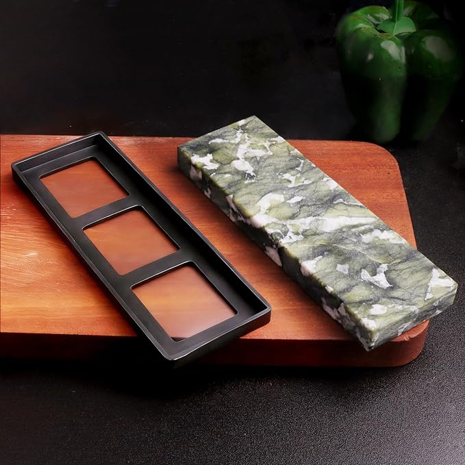 10000# Sharpening Stone,Ultra Fine Polishing Mirror Edge Stone with Non-slip Base Natural Green Whetstone for Knives Tools,Cutting Tools (5.9x1.97x0.59Inch)