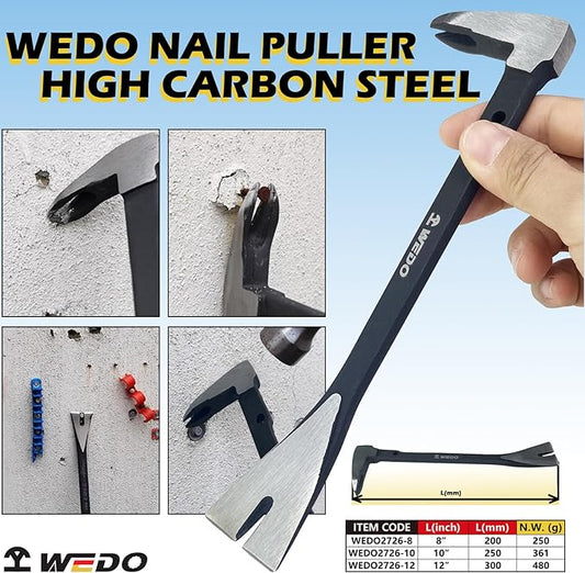 WEDO 3PCS Pry Bar Set,8"+10"+12" Nail Puller,High Carbon Steel Crowbar,V Type Cats Paw Nail Remover,Utility Claw Bar Tool for Home Remolding,Woodworking