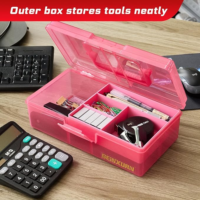 Plastic Tool Box with Lids and Handle,Portable Small Part Organizer Mini Clear Storage Case for Hardware,Screws,Bolts,Nails,Beads,Jewelry and Fishing Accessories Storage,Home DIY(Pink)