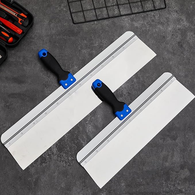 2 Pcs 18" and 24" Stainless Steel Drywall Taping Knife Set Drywall Skimming Blade with Soft Grip Handle for Dry Wall Paint Scraper, Putty Knife, Taping Tools