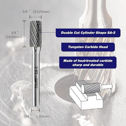 SA-3 Tungsten Carbide Burr Rotary File, Cylinder Shape Double Cut, 4pcs by LU&MN