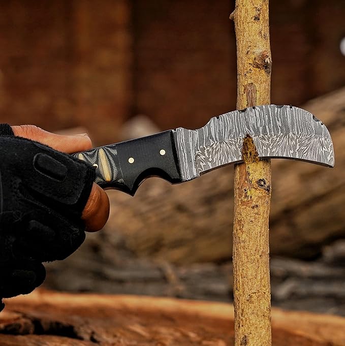 Handmade 1095 Steel Lineman’s Hawkbill knife with Leather sheath, Heavy Duty Utility Knife blade Electrician Wire Skinning knife for professional.