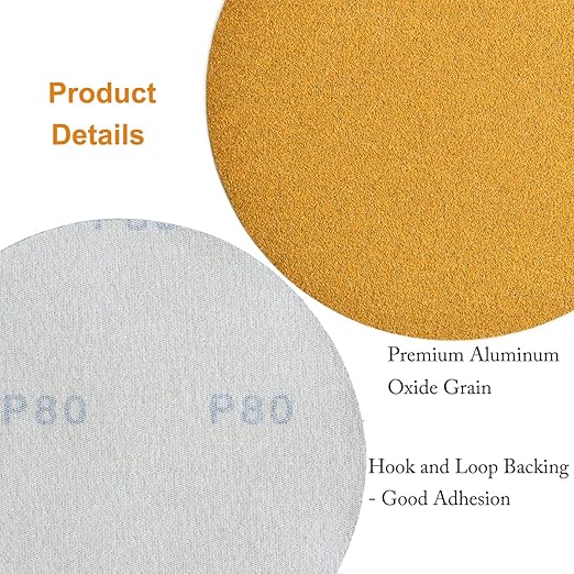 6-Inch No-Hole Hook and Loop Sanding Discs 80-Grit, Random Orbital Sandpaper for Automotive and Woodworking, 100-Pack