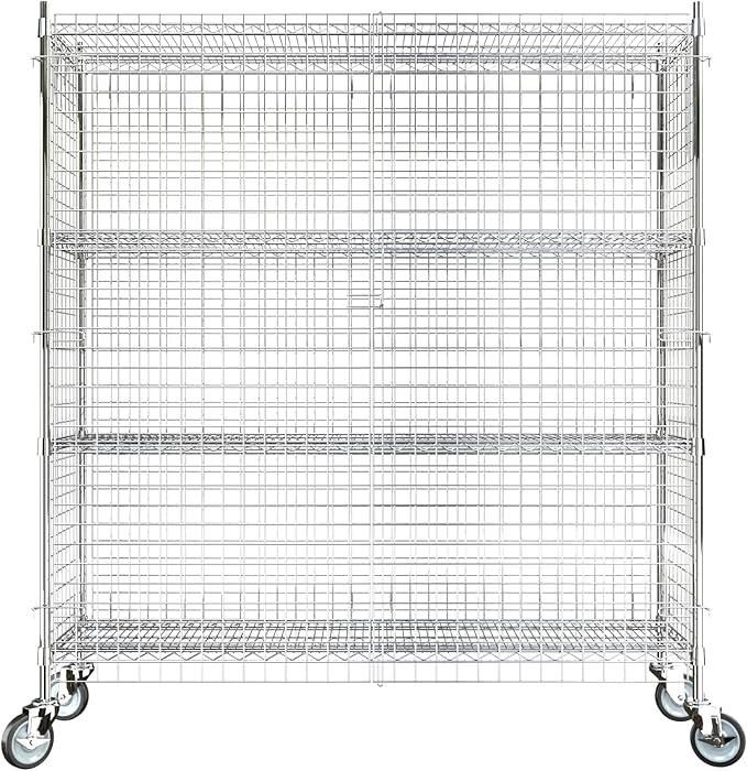 Commercial Grade NSF Listed Metal Wire Mesh Storage Chrome Mobile Security Cage Kit, 18" x 60" x 70", Perfect for Warehouse, Grocery Store, Restaurant, Dishroom