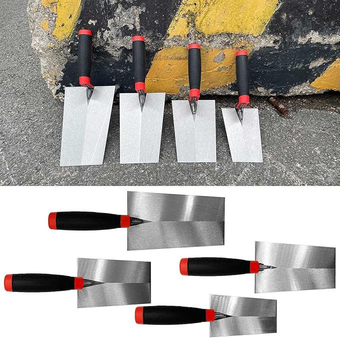 Bucket Margin Trowel Set, 4 Pcs Masonry Trowel Hand Tool Kit, Carbon Steel Bucket Brick Trowel for for Concrete, Cement, Plaster, Tile Construction Projects