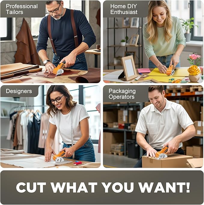 Cordless Electric Scissors: 4V Rechargeable Rotary Cardboard Cutter, 3000mAh Battery, with LED Light & Safety Lock, 2 Blades, Electric Box Cutter for Fabric Carpet Carton Plastic Leather Cloth(Yellow)