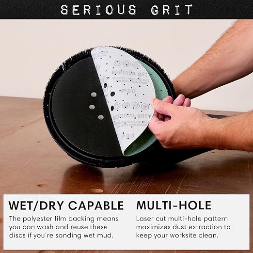 Serious Grit - 225mm 9-Hole 220 Grit Drywall Sanding Discs - Fits Festool Planex LHS 225 Sanders - Heavy-Duty Hook & Loop Film Abrasives - Dust-Free Multi-Hole Drywall Sander Sandpaper - 25 Pack