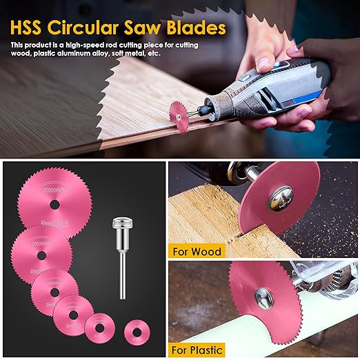 44pcs Pink Cutting Wheel Set Compatible with Plastic for Rotary Tool, HSS Circular Saw Blades 6pcs, Resin Cutting Discs 20pcs, 545 Diamond Cutting Wheels 10pcs