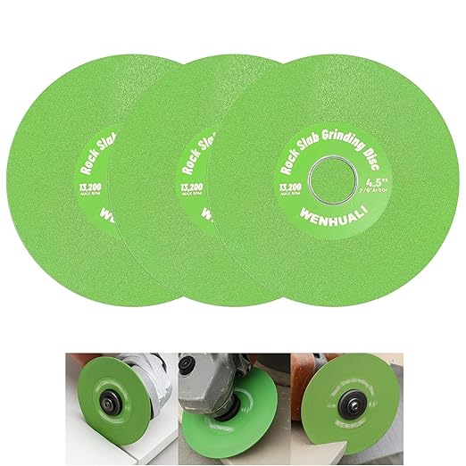 4.5 Inch Diamond Rock Slab Grinding & Cutting Disc - 3 Pcs Angle Grinder Blade with 7/8" Arbor for Marble, Quartz, Ceramic, Glass, Tile, Jade & Rock Slab Trimming