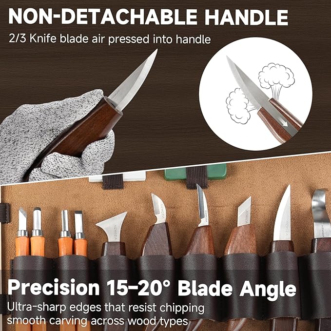 Wood Carving Kit for Beginners ??25pcs Whittling Knife Kit Wood Carving Tools with PU Leather Storage Bag, 10 Carving Knives, 6 Templates & Basswood for DIY Crafts