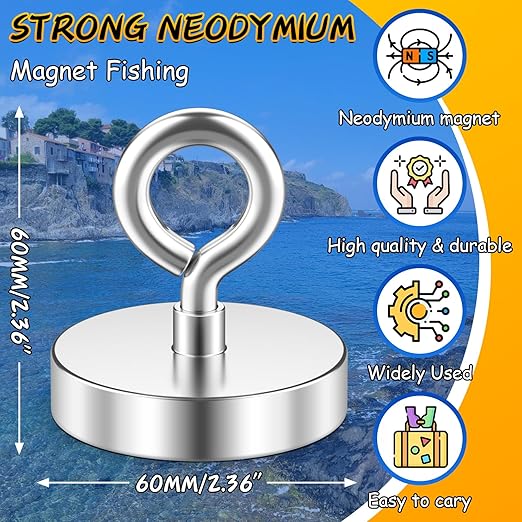 Grtard 500LBS Magnet Fishing Kit for Men's Gifts, Strong N52 Neodymium Fishing Magnets(2.36''), 65ft Rope, Grappling Hook, Gloves & Locking Carabiner, Threadlocker, Gifts for Men, Dad, Husband