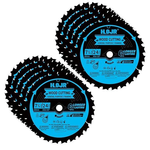 10-Pack 7-1/4 Inch 24-Tooth 5/8" Arbor Woodworking Circular Saw Blade,Framing/General Purpose Wood Cutting Saw Blade,with Non-Stick Coating - TF, 7-1/4" 24T 5/8"