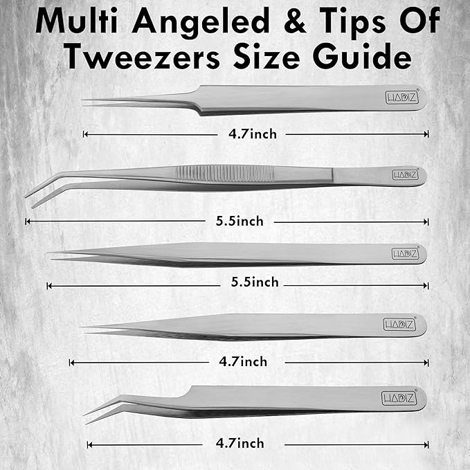 5 PCS Precision Tweezers set Upgraded Anti-Static Stainless Steel Heat Resistant, Curved, Jewelry, Electronics, Craft, Soldering, Experimental Work (5)