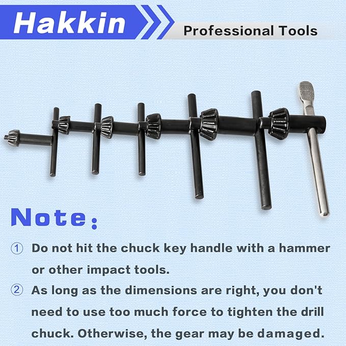 Hakkin Drill Chuck Key 6 Sizes Drill Chuck Key Wrench, 3/4" 5/8" 1/2" 3/8" 1/4" 5/32" Carbon Steel Heavy Duty Replacement Drill Press Chuck Key, Electric Drill Clamping Tool