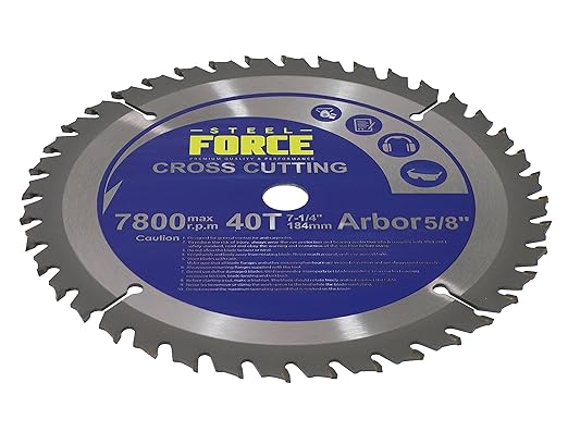 Steel Force WC7224 7-1/4 Inch 40T with 5/8 Inch Arbor TCT Circular Saw Blade for Wood Cutting (40T)