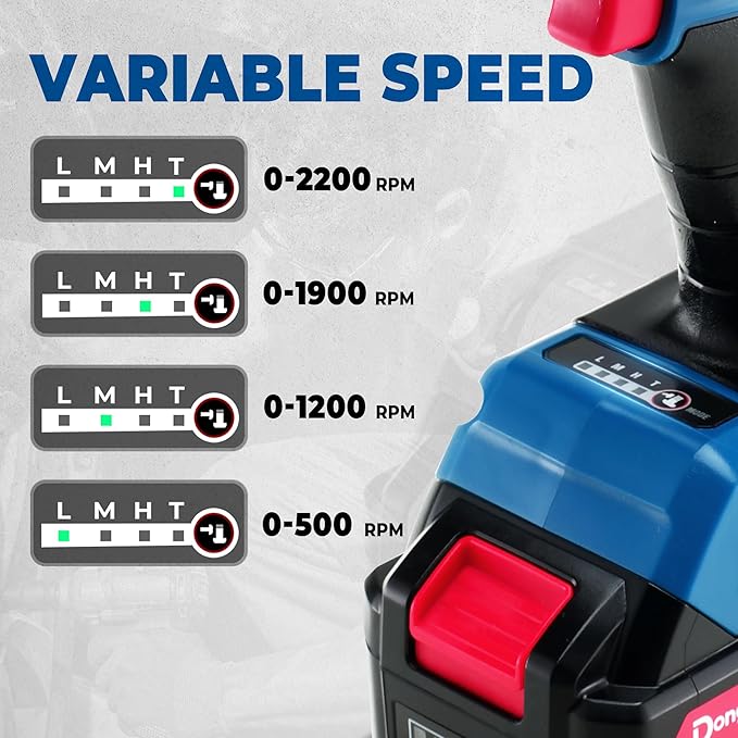 Dong Cheng 20V Brushless Impact Wrench, 515 ft-lbs High Torque, 1/2 Inch Cordless Impact Gun with Tool Bag, 4-Speed for Cars, Trucks, Tractors, Includes 2 x 4.0Ah Batteries & Charger