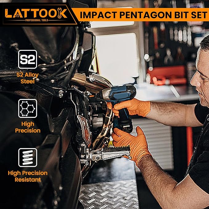 Impact Pentagon Bit Set, LATTOOK 21-Pieces Metric 5 Sided Tamper Proof Security Bit Set, 1/4" Hex Shank Magnetic S2 Steel, 2.3'' & 1'' Long
