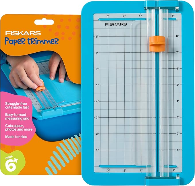 Fiskars Kids Junior Paper Trimmer ??Turquoise Safe and Easy Paper Cutter for Crafting and School Projects 7 x 11.5 Inches