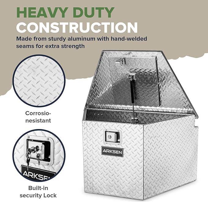 ARKSEN 33 Inch Heavy Duty Diamond Plate Aluminum Trailer Tongue Box Pickup Truck Tool Box Storage Organizer with Weather Resistant Seal, Lock & Keys - Silver