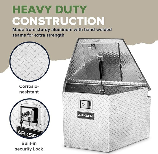 ARKSEN 33 Inch Heavy Duty Diamond Plate Aluminum Trailer Tongue Box Pickup Truck Tool Box Storage Organizer with Weather Resistant Seal, Lock & Keys - Silver