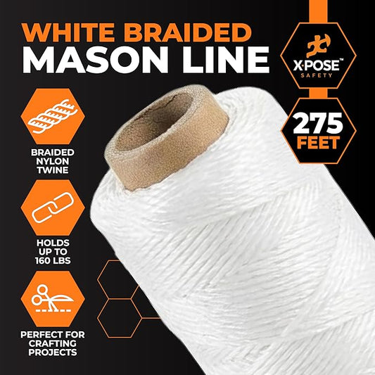 Xpose Safety White Mason Line String ??#18 Braided Nylon Twine ??275 Ft Durable Construction Line for Masonry Tools, String Level, Landscaping, and Gardening
