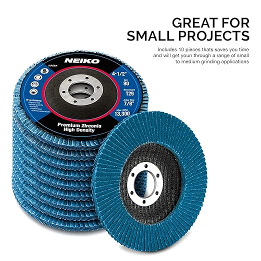 NEIKO 11258A 10 Pack Jumbo Zirconia Flap Discs 4-1/2 for Angle Grinder, 80 Grit Flapper Wheel, Angled T29 Grinding Wheel 4.5 Inch Flap Disc, 7/8" Arbor Grinding Disc, Flap Wheel for Metal Sanding
