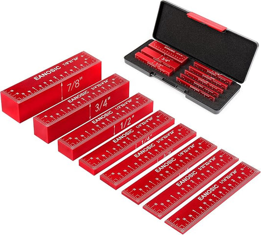 Setup Blocks Height Gauge Set, 8pcs Precision Aluminum Setup Bars for Router and Table Saw Accessories Woodworking Set Up, Bars Include Laser Engraved Size Markings (Extra Long 4 Inch)