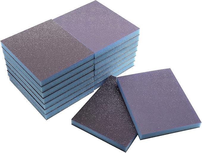 16Pcs Sanding Sponge, Jamiikury 120 Grit & 220 Grit Sanding Blocks Washable and Reusable, Wet Dry Sandpaper Sponge for Wood Metal FurniturePaint and Drywall