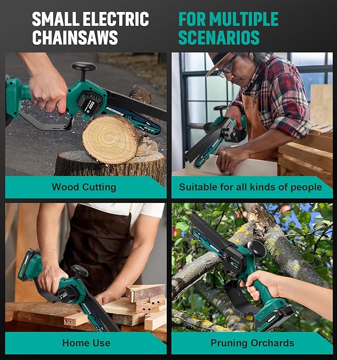 Mini Chainsaw Cordless, 6-Inch Portable Electric Chainsaw with Security Lock-Handheld Small Power Chain Saws with 2 Battery Powered For Wood/Trees Cutting/Courtyard Garden, 2025 UPGRADE