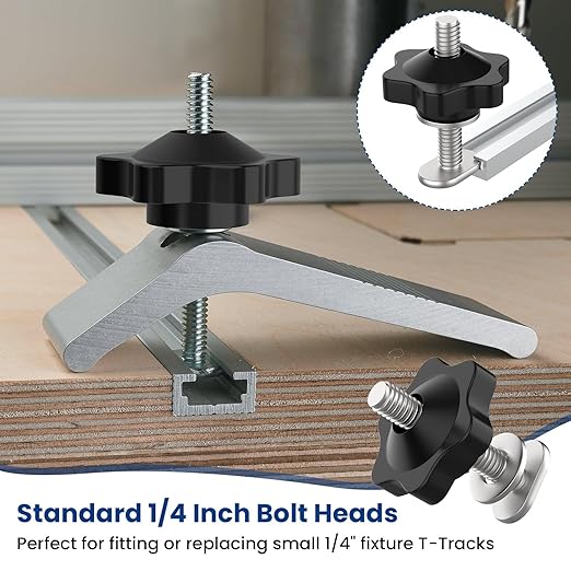 10 Sets of 1/4"-20 T Track Knob Kit, Star Knobs Kit Include 1/4-20 Threaded Bolts with Washers and Star Knobs, T Track Accessories for Woodworking Jigs and Fixtures