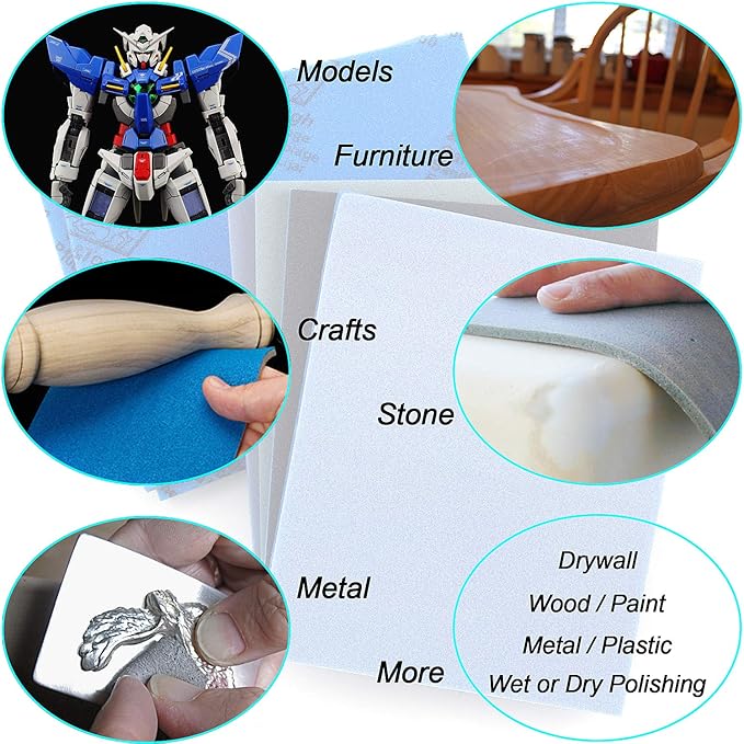 500-2000 Grit Sanding Sponge 8 Pads, 4.5" x 5.5" x 0.2" Assorted Wet or Dry Ultra Fine Hand Sanding Sponges, Flexible Soft Foam Sand Block for Drywall, Corner Contour, Metal Wood, Hobby Model
