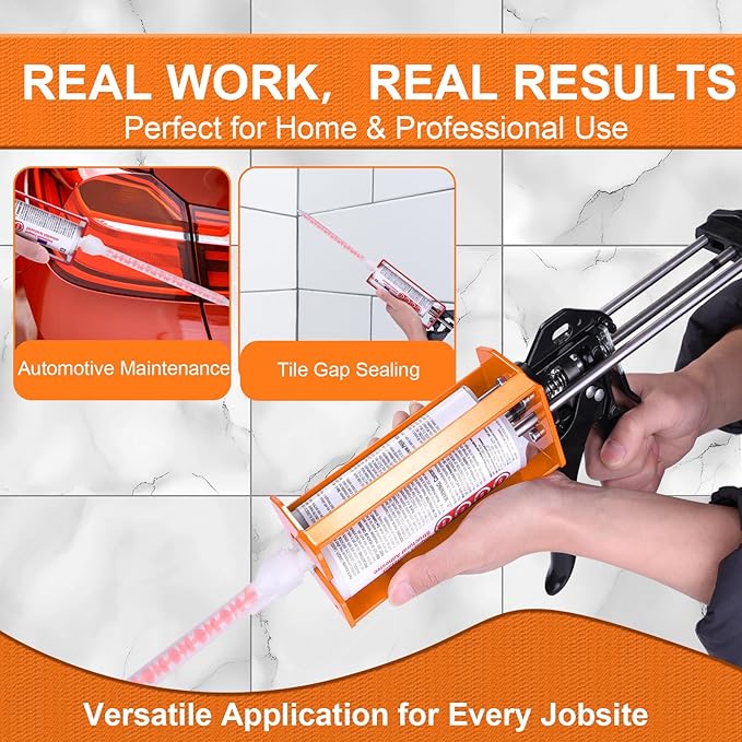 Epoxy Gun Dual Component 200ml ??Manual 1:1 & 2:1 Ratio Adhesive Applicator for Epoxy, Urethane, Acrylic,High-Thrust 2-Part Adhesive Gun for Panel Bonding, Structural & Plastic Repair,Orange