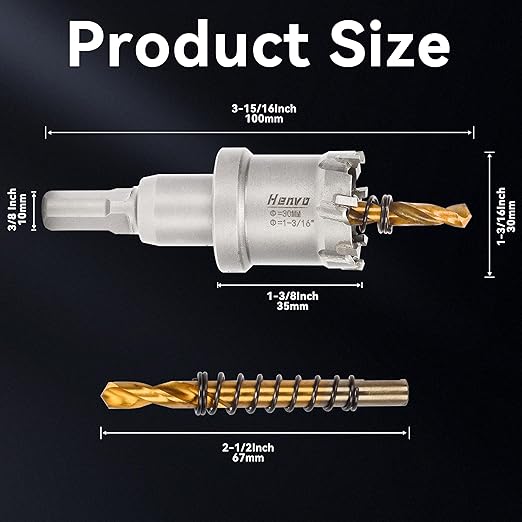 Hole Saw 1-3/16" (30mm) Heavy Duty Carbide with 2 Pilot Drill Bits - Metal Hole Cutter Cuts Stainless Steel, Iron, Copper, Brass, Plastic