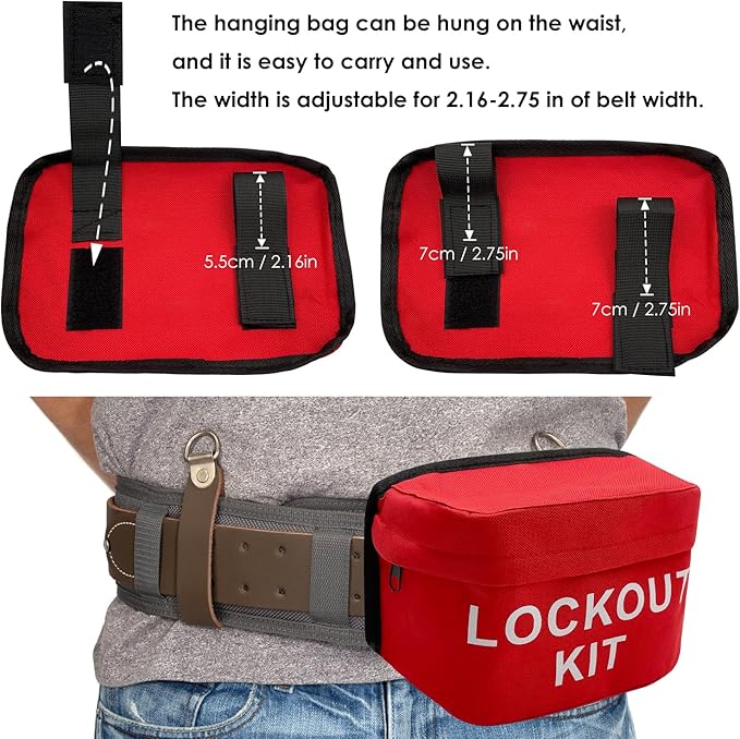 JOJOMARK Lockout Tagout Kit Electrical Loto - Group Lockout Hasps, Lockout Tags, Safety Padlocks with Number, Nylon Ties with Pocket Bag (Red Bag kit)