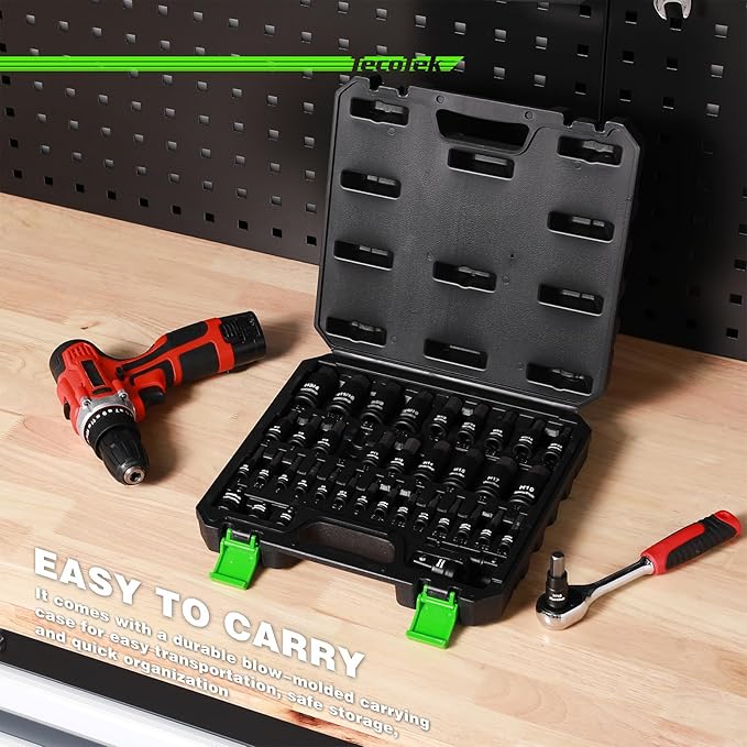 38PCS Hex Bit Socket Set, 1/4", 3/8" and 1/2" Drive, SAE and Metric Allen Socket Bit, S2 and Cr-V Steel, S2 Steel, 5/64" - 3/4", 2mm - 19mm, Includes 5PCS Socket Adapters
