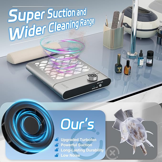 Karite Nail Dust Collector, Upgrade Vacuum Dust Collector with Filter & 30pcs Papers, 5000RPM Power Suction, 6000mAh Rechargeable Dust Collector Nail Tech, Cordless for Easy Use and Cleaning