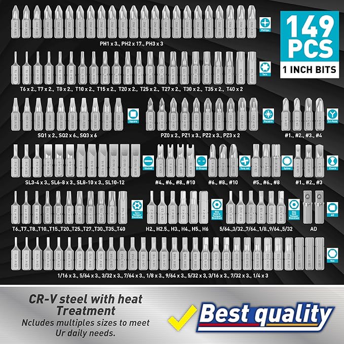 Amartisan 258-Piece Ultimate Screwdriver Bit Set, Chrome Vanadium Steel Driver Bit Set, Security bit set, Includes Bits Holder, Nut Driver, etc (Blue)