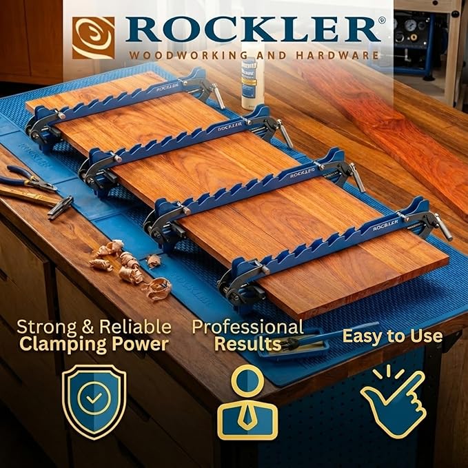 Rockler Mini Deluxe Panel Clamps (2-Pack) - Powerful Four-Way Pressure Cabinet Clamps - Sawtooth Pattern Mini Clamp Set w/Clamp Rails, Storage Rack & More - Great for Small Panel, Cutting Boards