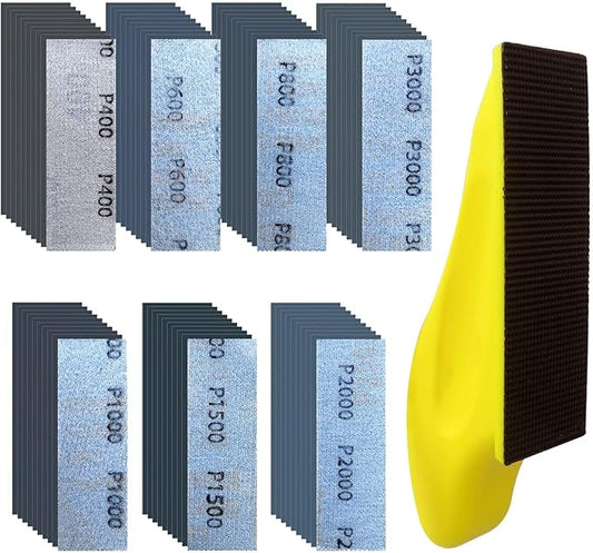 Micro Detail Sander Paper Kit WITH 70xWet Dry Sandpaper-Grit 400 600 800 1000 1500 2000 3000,3.5?쓝 1?쒱and Sanding Block with Hook and Loop Sanding Strips for Wood Metal Glass Surface