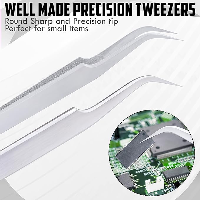 HADIZ Precision Tweezers Stainless Steel Extra Fine Pointed & Curved Tweezer for Craft Hobby Electronics Soldering Experimental Work Jewelry-Making Industrial Tweezer(2 pcs)