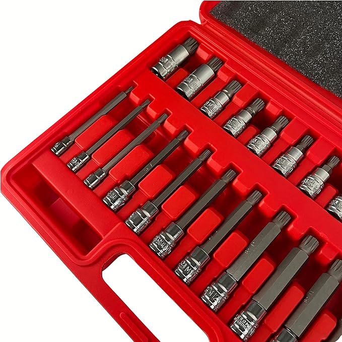 ATE Pro. USA - 24pc Long Spline & Short Spline Bit Socket Set S2 Steel XZN Triple Square 12-PT, European Style M4 - M18 Set