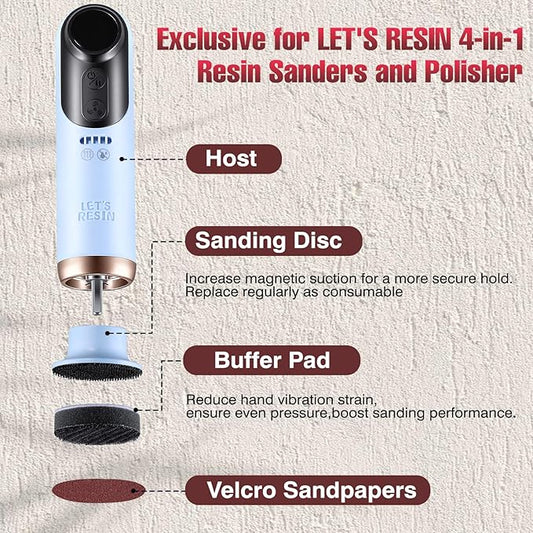 LET'S RESIN LRP-2393 4-in-1 Resin Sander Accessory Kit - 203pcs 2 Inch Hook & Loop Sandpapers, Sanding Disc & 2*Buffing Pads (60/80/100/180/320/600/1000/1500/2000/5000) for Resin Crafts