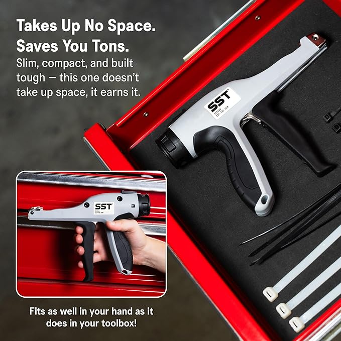 SST - Zip Tie Gun - Maneuver Through Tight & Awkward Spots With Precision - Compatible With All Standard Zip Tie Sizes - Exact Level of Tension - Securely Tighten & Trim Cleanly - Designed in the USA