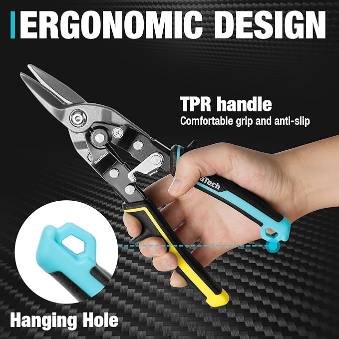 DURATECH 10 Inch Aviation Snips | Straight Cut Tin Snips for Cutting Metal Sheet | CR-V Steel Heavy Duty Tin Snips with Visible Cutting Length