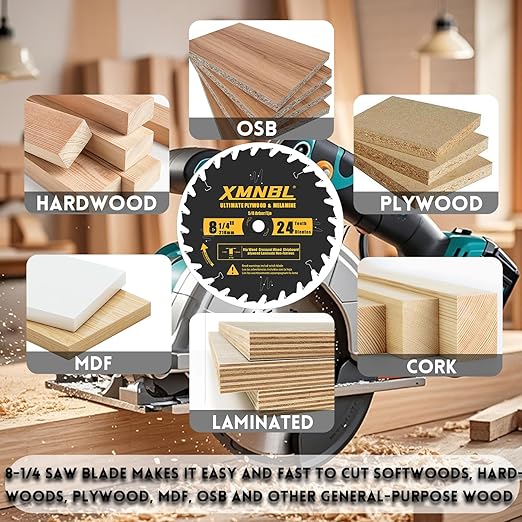 8-1/4 Inch Table Saw Blade 24 Teeth,8-1/4 Framing Saw Blades Saw Blade for Cutting Hardwoods,Softwoods,Veneer Plywood,and Other Wood Fine Finish Saw Blades,Quality Alloy Tips,24 ATB,Shafts 5/8 Inch